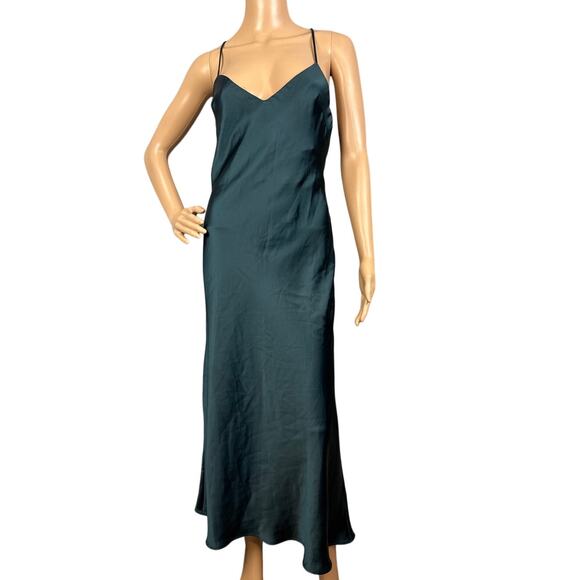 Zara Maxi Slip Dress Criss Cross Spaghetti Strap Emerald Green Size XS (Flaw) - Picture 1 of 12